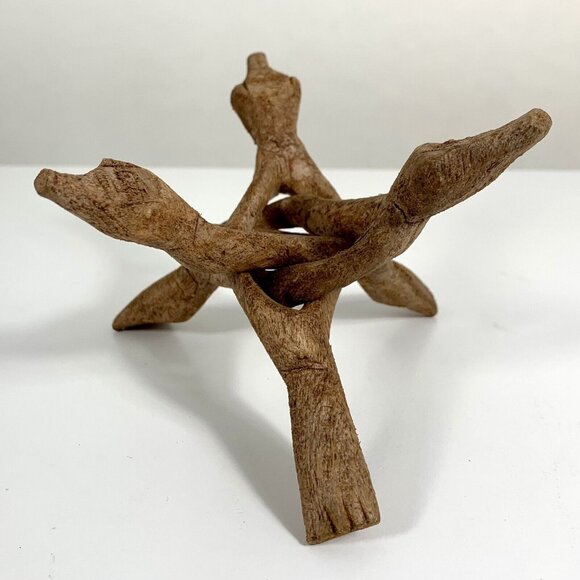 African TRIBAL Wood Art INTERTWINED One Piece Carved Animals Decor Statue